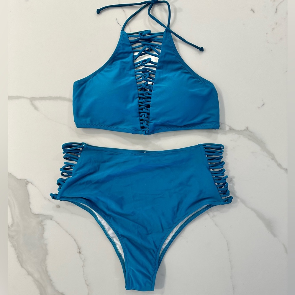 NWOT Teal High Waisted Bathing Suit Bikini Size Medium